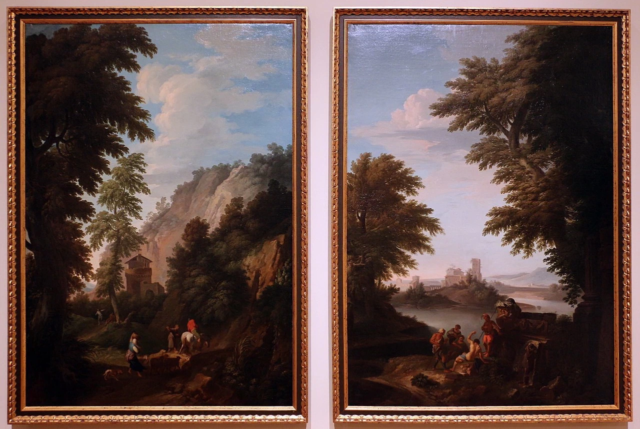 Due paesaggi montani con pastori e figurore presso un altare romano - Milwaukee Art Museum